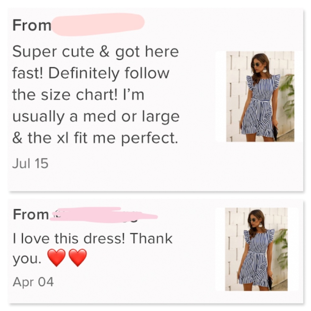 Striped White and Blue Belted Mini Dress - Picture 7 of 10